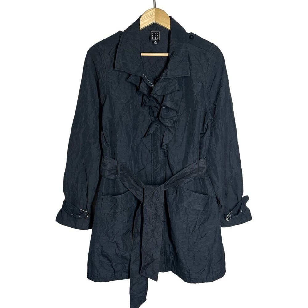 Due Per Due Crinkle Ruffled Zip Up Jacket Womens Size M Belted Whimsigoth Witchy